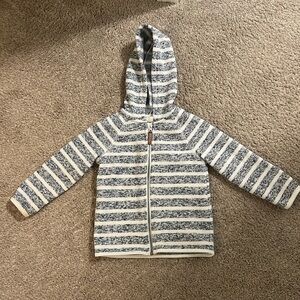 Toddler zip up hoodie, size 18 mos, minor stains on sleeves shown in pictures